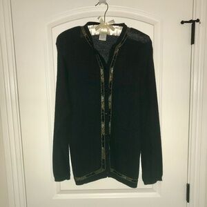 Norton McNaughton Black Beaded Trimmed Cardigan Sweater Size L